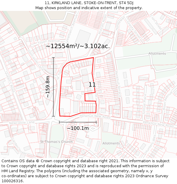 11, KIRKLAND LANE, STOKE-ON-TRENT, ST4 5DJ: Plot and title map