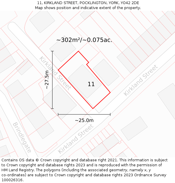 11, KIRKLAND STREET, POCKLINGTON, YORK, YO42 2DE: Plot and title map