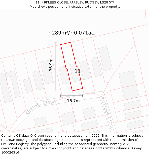 11, KIRKLEES CLOSE, FARSLEY, PUDSEY, LS28 5TF: Plot and title map