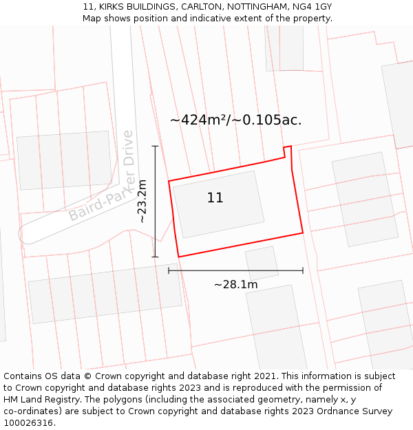 11, KIRKS BUILDINGS, CARLTON, NOTTINGHAM, NG4 1GY: Plot and title map