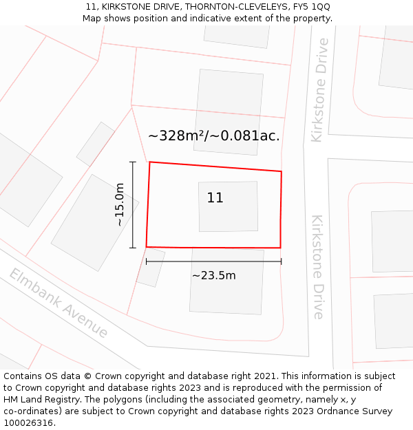 11, KIRKSTONE DRIVE, THORNTON-CLEVELEYS, FY5 1QQ: Plot and title map