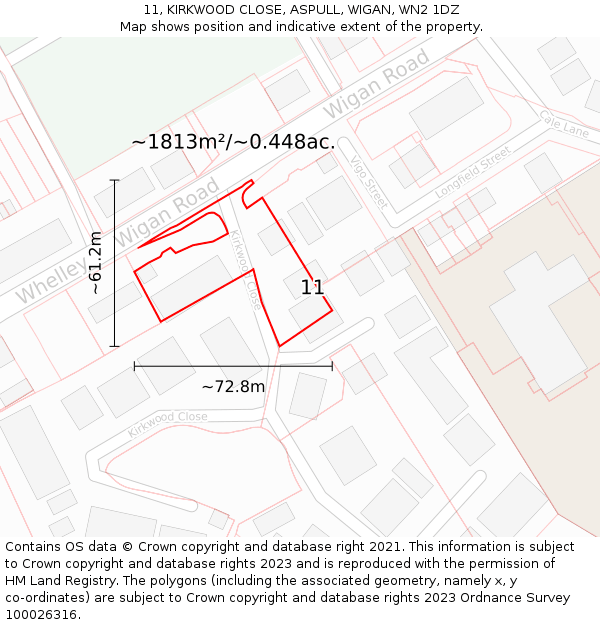 11, KIRKWOOD CLOSE, ASPULL, WIGAN, WN2 1DZ: Plot and title map