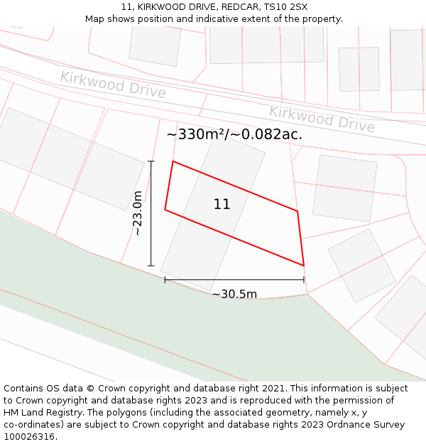 11, KIRKWOOD DRIVE, REDCAR, TS10 2SX: Plot and title map