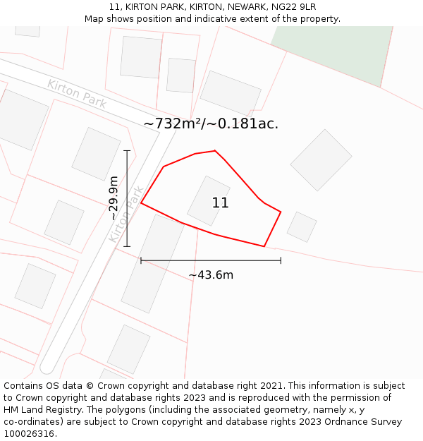 11, KIRTON PARK, KIRTON, NEWARK, NG22 9LR: Plot and title map