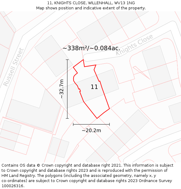 11, KNIGHTS CLOSE, WILLENHALL, WV13 1NG: Plot and title map