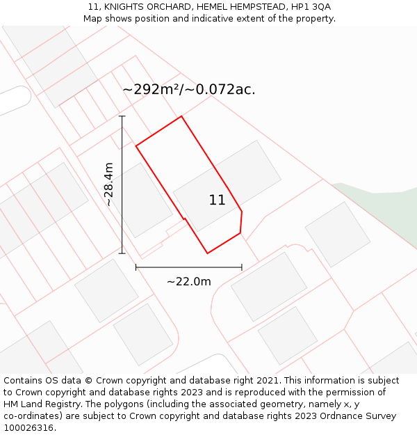 11, KNIGHTS ORCHARD, HEMEL HEMPSTEAD, HP1 3QA: Plot and title map