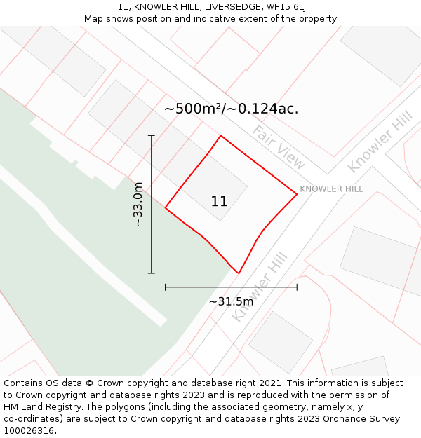 11, KNOWLER HILL, LIVERSEDGE, WF15 6LJ: Plot and title map