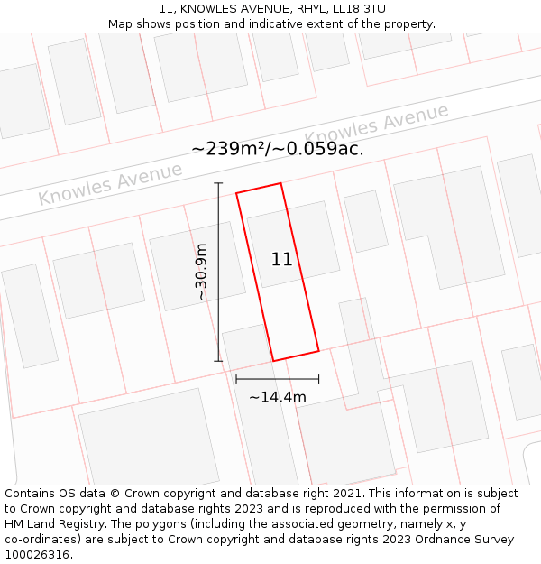 11, KNOWLES AVENUE, RHYL, LL18 3TU: Plot and title map