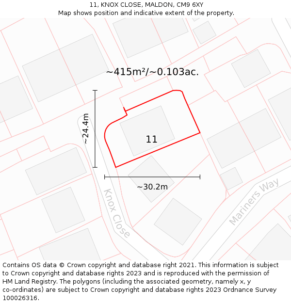 11, KNOX CLOSE, MALDON, CM9 6XY: Plot and title map