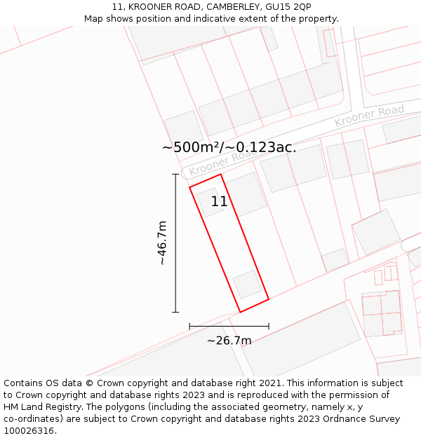 11, KROONER ROAD, CAMBERLEY, GU15 2QP: Plot and title map