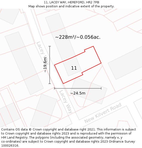 11, LACEY WAY, HEREFORD, HR2 7PB: Plot and title map