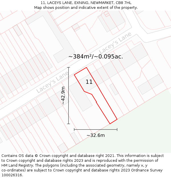 11, LACEYS LANE, EXNING, NEWMARKET, CB8 7HL: Plot and title map