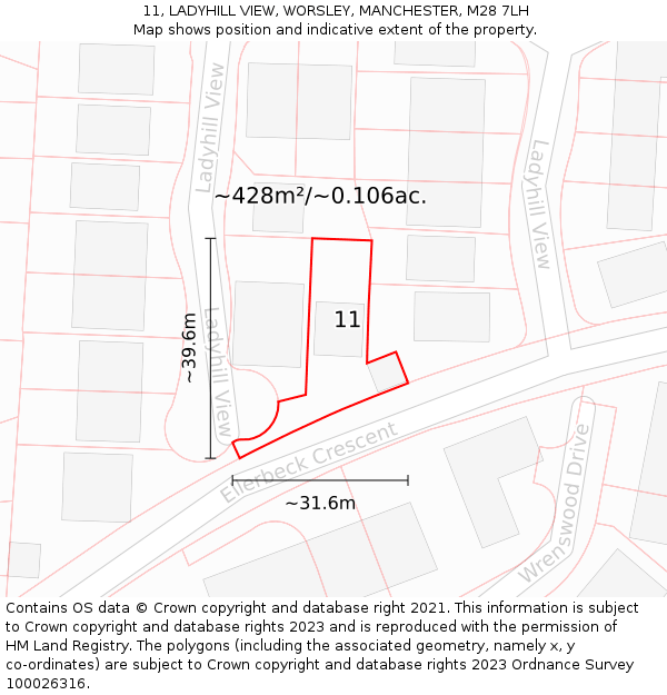 11, LADYHILL VIEW, WORSLEY, MANCHESTER, M28 7LH: Plot and title map