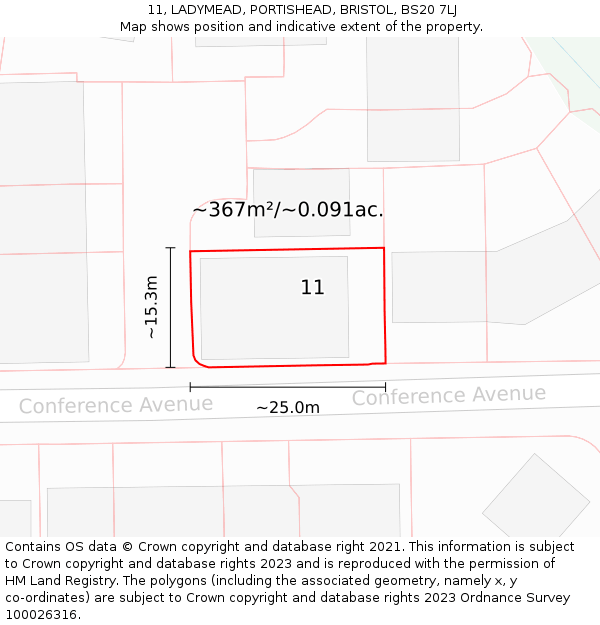 11, LADYMEAD, PORTISHEAD, BRISTOL, BS20 7LJ: Plot and title map