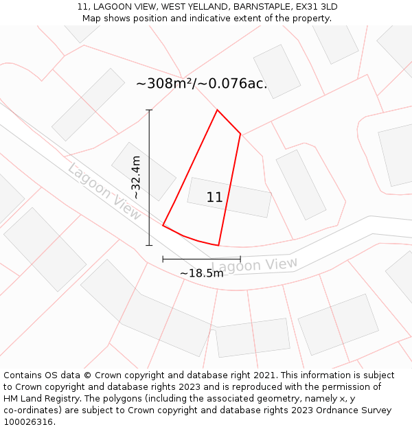 11, LAGOON VIEW, WEST YELLAND, BARNSTAPLE, EX31 3LD: Plot and title map