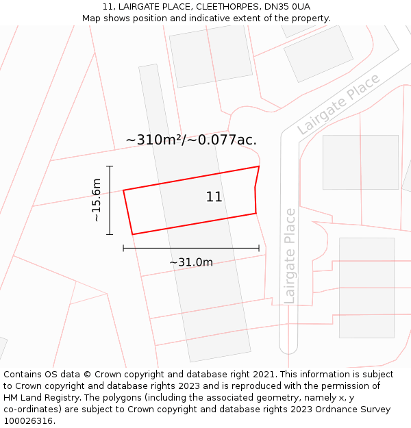 11, LAIRGATE PLACE, CLEETHORPES, DN35 0UA: Plot and title map