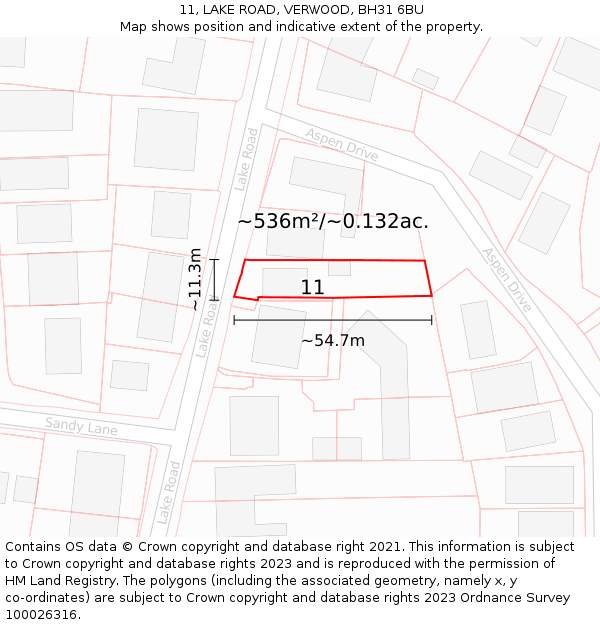 11, LAKE ROAD, VERWOOD, BH31 6BU: Plot and title map