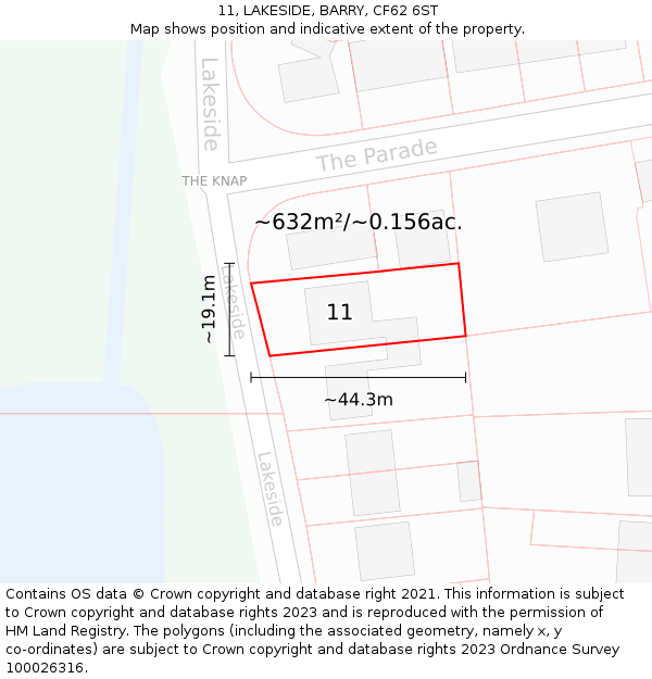 11, LAKESIDE, BARRY, CF62 6ST: Plot and title map