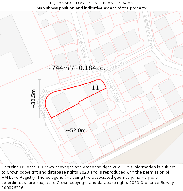 11, LANARK CLOSE, SUNDERLAND, SR4 8RL: Plot and title map