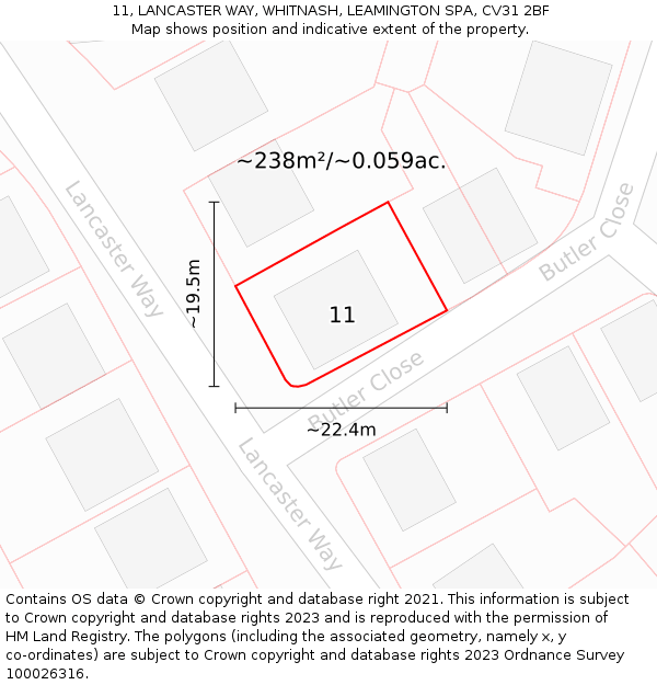 11, LANCASTER WAY, WHITNASH, LEAMINGTON SPA, CV31 2BF: Plot and title map