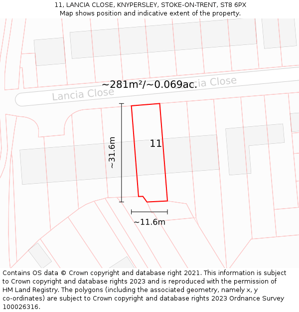 11, LANCIA CLOSE, KNYPERSLEY, STOKE-ON-TRENT, ST8 6PX: Plot and title map