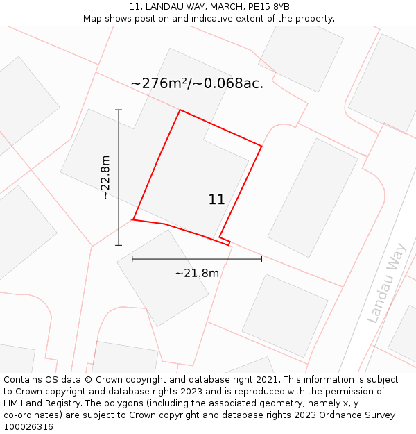 11, LANDAU WAY, MARCH, PE15 8YB: Plot and title map