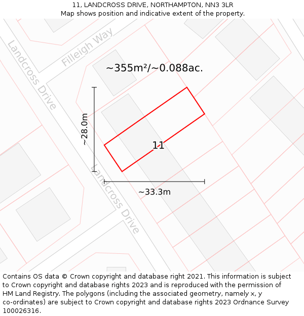 11, LANDCROSS DRIVE, NORTHAMPTON, NN3 3LR: Plot and title map