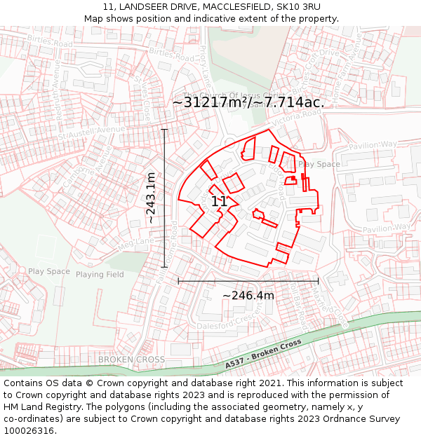 11, LANDSEER DRIVE, MACCLESFIELD, SK10 3RU: Plot and title map