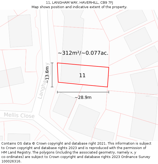 11, LANGHAM WAY, HAVERHILL, CB9 7FJ: Plot and title map