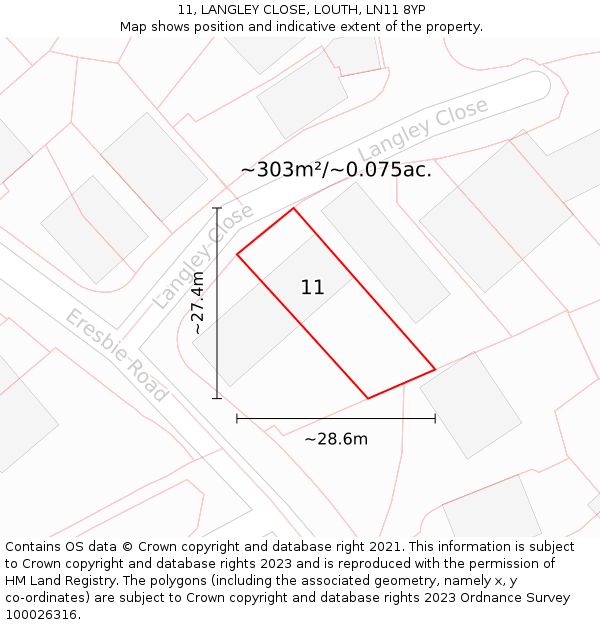 11, LANGLEY CLOSE, LOUTH, LN11 8YP: Plot and title map