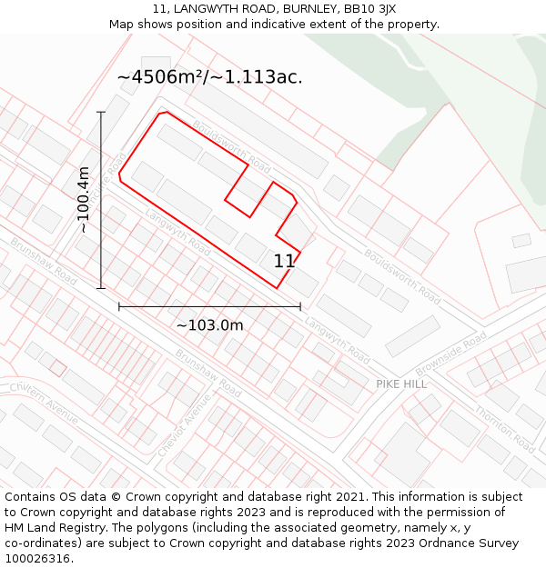 11, LANGWYTH ROAD, BURNLEY, BB10 3JX: Plot and title map