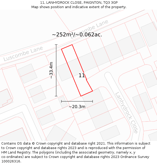 11, LANHYDROCK CLOSE, PAIGNTON, TQ3 3GP: Plot and title map