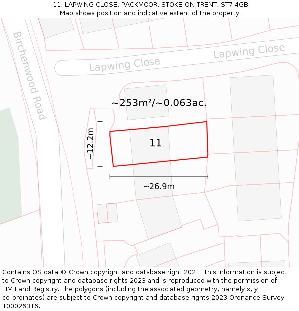 11, LAPWING CLOSE, PACKMOOR, STOKE-ON-TRENT, ST7 4GB: Plot and title map