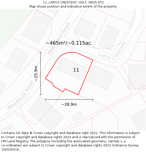 11, LARCH CRESCENT, HOLT, NR25 6TU: Plot and title map