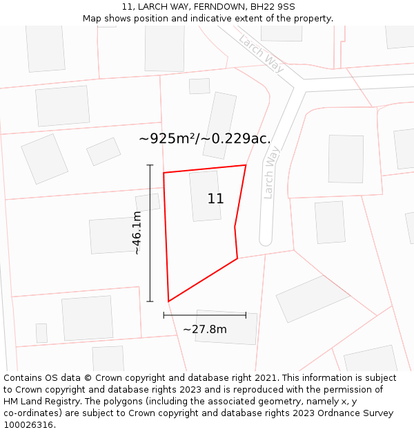 11, LARCH WAY, FERNDOWN, BH22 9SS: Plot and title map