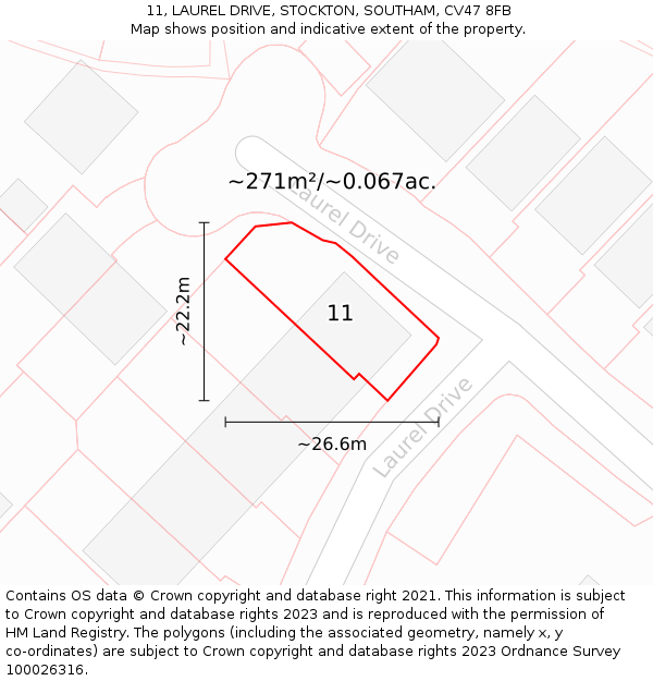 11, LAUREL DRIVE, STOCKTON, SOUTHAM, CV47 8FB: Plot and title map