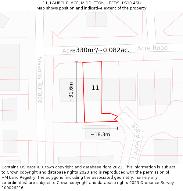 11, LAUREL PLACE, MIDDLETON, LEEDS, LS10 4SU: Plot and title map