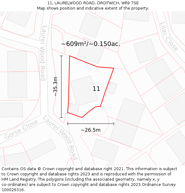 11, LAURELWOOD ROAD, DROITWICH, WR9 7SE: Plot and title map