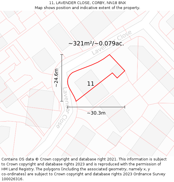 11, LAVENDER CLOSE, CORBY, NN18 8NX: Plot and title map