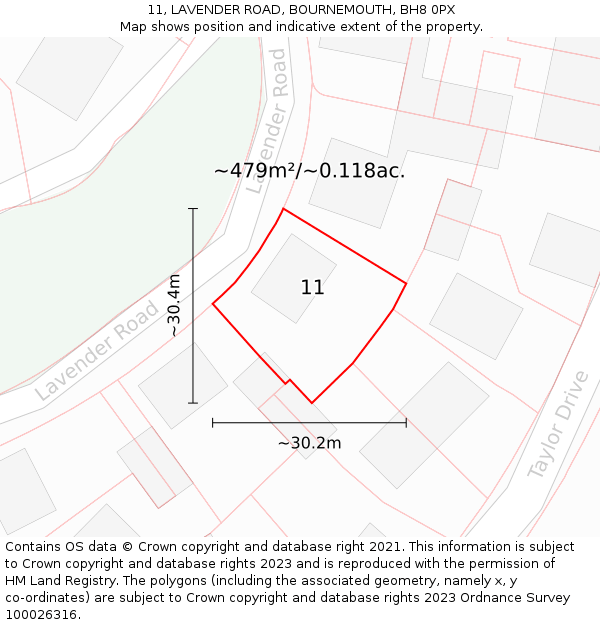 11, LAVENDER ROAD, BOURNEMOUTH, BH8 0PX: Plot and title map