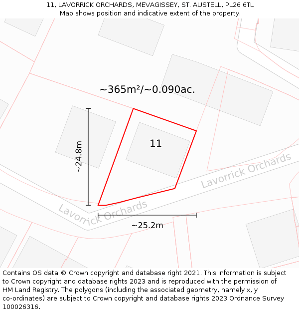 11, LAVORRICK ORCHARDS, MEVAGISSEY, ST. AUSTELL, PL26 6TL: Plot and title map