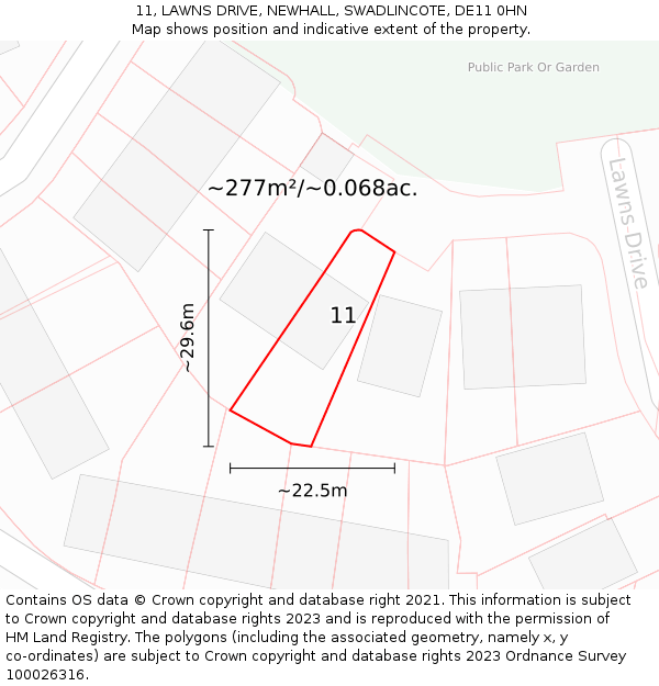 11, LAWNS DRIVE, NEWHALL, SWADLINCOTE, DE11 0HN: Plot and title map