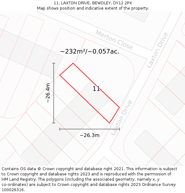 11, LAXTON DRIVE, BEWDLEY, DY12 2PX: Plot and title map