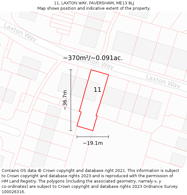 11, LAXTON WAY, FAVERSHAM, ME13 8LJ: Plot and title map