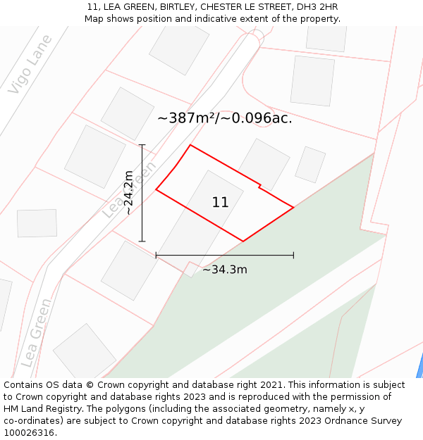 11, LEA GREEN, BIRTLEY, CHESTER LE STREET, DH3 2HR: Plot and title map