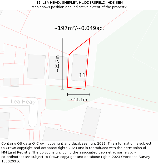 11, LEA HEAD, SHEPLEY, HUDDERSFIELD, HD8 8EN: Plot and title map