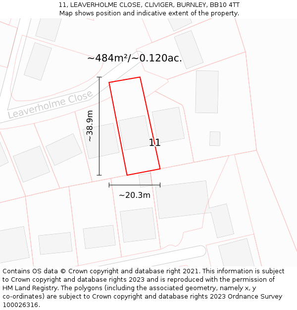11, LEAVERHOLME CLOSE, CLIVIGER, BURNLEY, BB10 4TT: Plot and title map