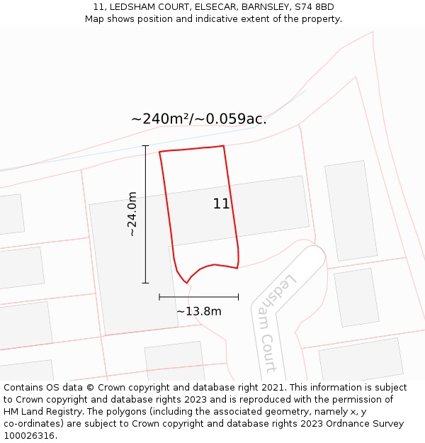 11, LEDSHAM COURT, ELSECAR, BARNSLEY, S74 8BD: Plot and title map