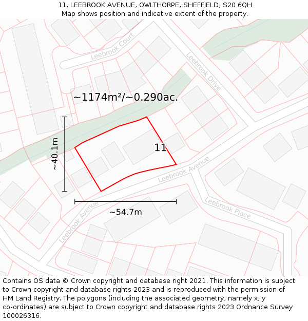 11, LEEBROOK AVENUE, OWLTHORPE, SHEFFIELD, S20 6QH: Plot and title map