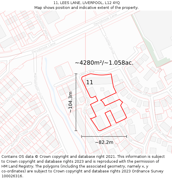 11, LEES LANE, LIVERPOOL, L12 4YQ: Plot and title map